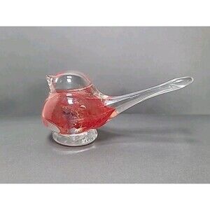 Vintage Red & Clear Art Glass Bird  Hand Blown Paperweight
